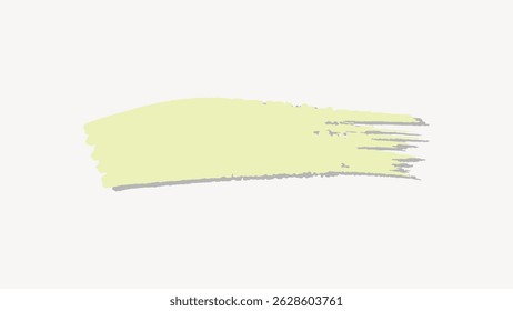 Abstract yellow brushstroke on white background. The brushstroke is rough and textured. Yellow paint creates a bold, artistic brushstroke effect. Background with copy space, vector.