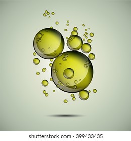 Abstract yellow bubbles rising on clear background. Olive oil  vector background.