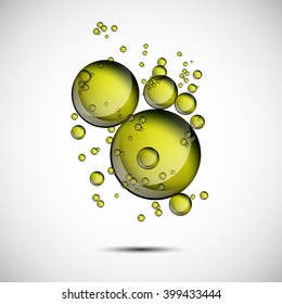 Abstract yellow bubbles rising on clear background. Olive oil  vector background.