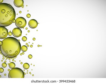 Abstract yellow bubbles rising on clear background. Olive oil  vector background.