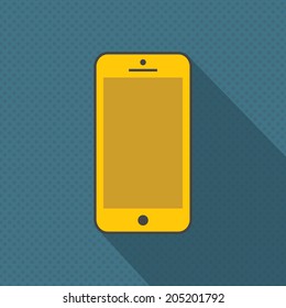 Abstract yellow cell phone on blue dotted seamless pattern background - Retro modern flat design