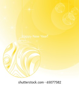 Abstract yellow Christmas background with balls and stars