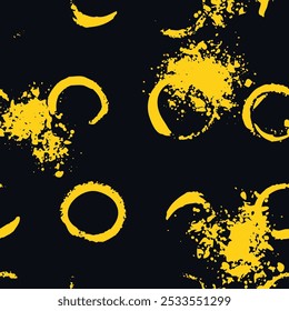Abstract yellow circle lines brush seamless pattern