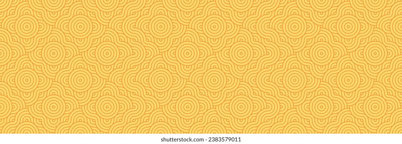 Abstract yellow circle pattern seamless design, modern geometric swirl summer sun background, luxury radial repetition texture, premium decor vector art.