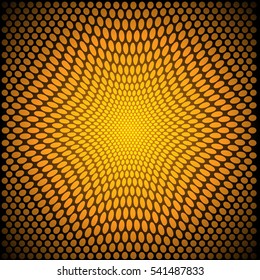 Abstract yellow circle zoom on black mesh pattern design background vector illustration.