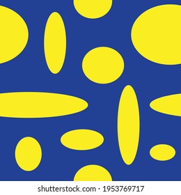 Abstract yellow circles on blue background seamless pattern. Vector illustration.