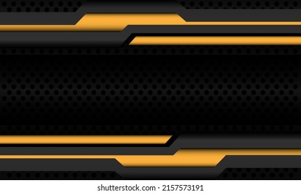 Resumen de la línea de circuito amarillo cibergeométrico en el diseño de malla de círculo gris oscuro tecnología futurista moderna ilustración vectorial de fondo.