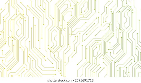 Abstract yellow circuit pattern on white technology futuristic background.