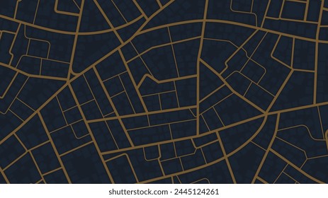 Abstract yellow city map. City residential district scheme. View from above the map. City district plan. Vector illustration on black background