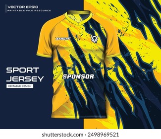 abstract yellow claw stripe grunge t shirt mockup sport jersey design for football soccer, racing, e sports, running design kit