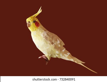 Abstract of yellow Cockatiel low poly vector with red background