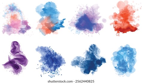 Abstract yellow color painting illustration - watercolor splashes or stain, isolated, Colorful watercolor brush strokes vector. Png Ink color smoke blot on transparent 