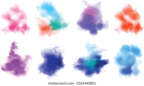 Abstract yellow color painting illustration - watercolor splashes or stain, isolated, Colorful watercolor brush strokes vector. Png Ink color smoke blot on transparent 