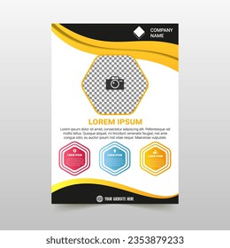 Abstract Yellow Colored Business Flyer Template With Curved Shapes, can be used for business designs, presentation designs or any suitable designs.