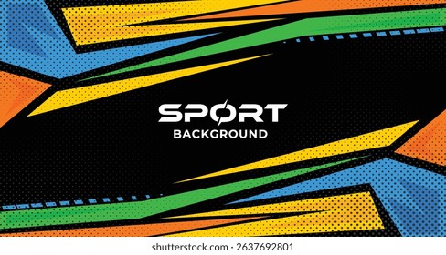Abstract yellow and colorful sharp Background with Halftone Effect. Banner, Poster, or Sports Background for competition, football, world, championship. Scratch and Texture Elements For Design