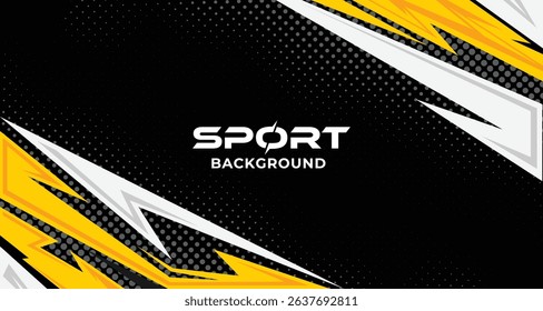 Abstract yellow and colorful sharp Background with Halftone Effect. Banner, Poster, or Sports Background for competition, football, world, championship. Scratch and Texture Elements For Design