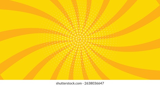 Abstract yellow comic background. yellow starburst with halftone. starburst manga background. spiral, swirl, comic rays