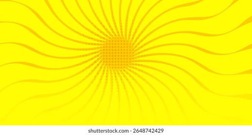 Fundo de quadrinhos amarelo abstrato. amarelo starburst com meio-tom. fundo de mangá starburst. espiral, redemoinho, raios de quadrinhos