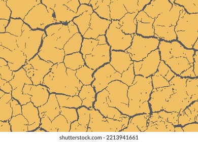 Abstract yellow cracked ground design backdrop. Dirty and grunge nature damaged background