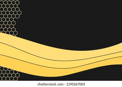 Abstract yellow curve and hexagon shape on dark background vector illustration.