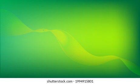 abstract yellow curve line with lighting effect on green gradient color background with copy space for technology and futuristic element design. vector illustration 