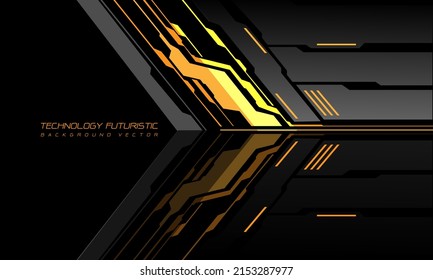 Abstrakte gelbe Cyber-Pfeil geometrische Technologie-Richtung auf Schwarz-Design moderne futuristische kreative Hintergrund, Vektorgrafik.