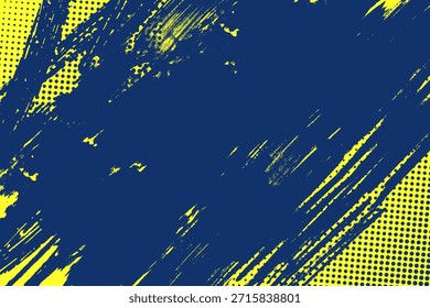 Fondo de textura de pincel amarillo Abstractas y azul oscuro con patrón de semitono.