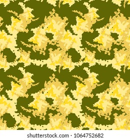 Abstract yellow and dark green background as UFO camouflage. Seamless repeat bright pattern usable as camo, wallpaper, backdrop or for print for textile or wrapping paper