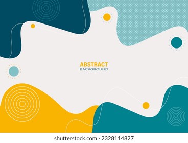 Abstract yellow and deep blue-green organic shapes on white background. Flat design and decorate with curves, circles lines, and dots pattern for the banner template.