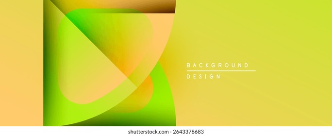 Abstract yellow design features overlapping shapes. Gradient colors create modern visual effect. Minimalist style, clean composition.