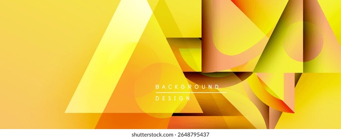 Abstract yellow design features overlapping geometric shapes. Gradient colors create dynamic visual effect. Modern background texture.