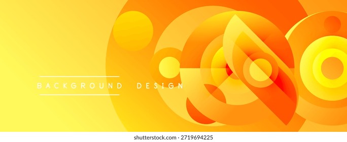Abstract yellow design features overlapping circles, gradients, dynamic shapes. Modern background suitable for presentations, graphics.