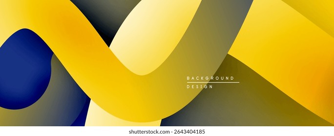 Abstract yellow design. Overlapping ribbons create dynamic visual flow. Gradient shades offer depth, modern aesthetic.