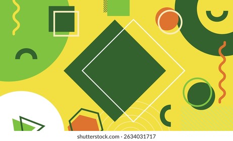 Design amarelo abstrato com formas e linhas sobrepostas. Fundo gráfico colorido e moderno.