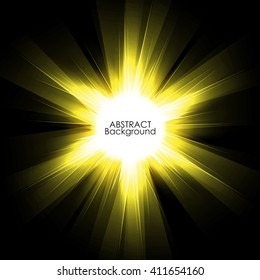 Abstract yellow digital background design with a burst, lens flare. Vector illustration