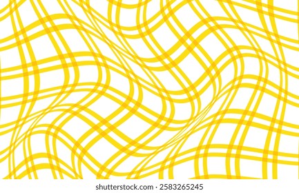 abstract yellow double line plaid wave pattern art can be used background.