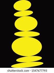 Abstract yellow elements in black background with different shapes and sizes. Vector illustration.