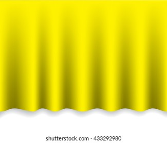 Abstract yellow fabric curtain flutter wave on white floor seamless horizontal background vector illustration.