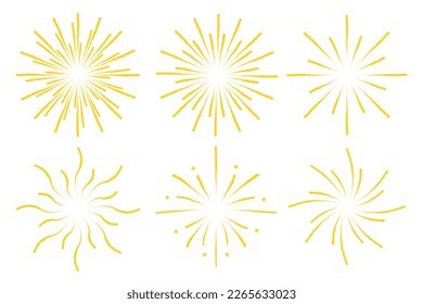 Abstract yellow fireworks on transparent background. Vector illustration