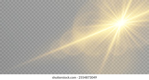 Abstract yellow flash of light. Glowing golden effect with glare. Isolated on transparent background.	
