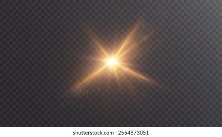 Abstract yellow flash of light. Glowing golden effect with glare. Isolated on transparent background.	
