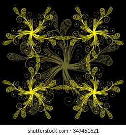 Abstract yellow floral background pattern. Template poster with doodle flowers.