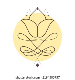 abstract yellow floral badge on white background