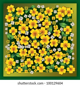 abstract yellow floral ornament on green grunge background