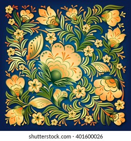 abstract yellow floral ornament on a blue background