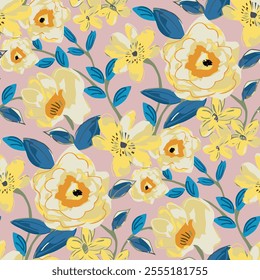 Abstract yellow floral pattern background. seamless floral textile design