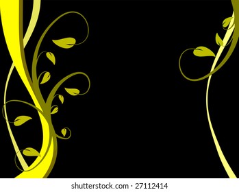 An abstract yellow floral  vector background on a black base with room for text