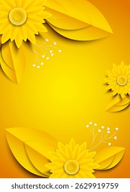 Abstract yellow flower (sunflower) paper craft style illustration | Background material art series