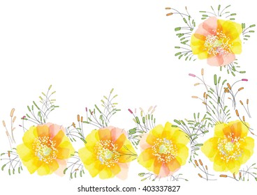abstract yellow flowers background  brush design on white backgound