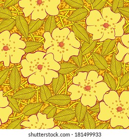 abstract yellow flowers seamless pattern